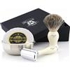 Haryali London Kit da barba da uomo - Kit barba da uomo con rasoio di sicurezza, Pennello da barba con setole di tasso, sapone da barba e ciotola da barba