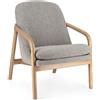 Poltrona ELAIDE in tessuto effetto bouclé grigio e struttura in legno rubberwood