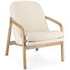 Poltrona ELAIDE in tessuto effetto bouclé bianco e struttura in legno rubberwood