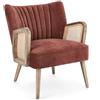 Poltrona VIRNA in tessuto effetto velluto rosso mattone, gambe e braccioli in legno naturale