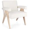 Konte.Design Poltrona FAIZA in tessuto effetto bouclé avorio e gambe in legno rubberwood