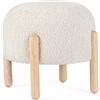 Konte.Design Pouf DAYLA in tessuto naturale effetto bouclé e gambe in legno rubberwood