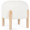 Konte.Design Pouf DAYLA in tessuto bianco effetto bouclé e gambe in legno rubberwood