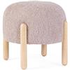 Konte.Design Pouf DAYLA in tessuto rosa antico effetto bouclé e gambe in legno rubberwood