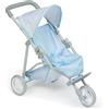 JC Toys - Passeggino pieghevole a 3 ruote, per bambole fino a 45 cm, con cestino e cappotto, ideale per giocare e passeggiate, blu con decorazione floreale, progettato da Berenguer, +3 anni