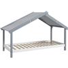 HOMCOM Letto a Casetta in Legno di Pino a 15 Doghe con Tetto Stellato in Tessuto, 213x100x140 cm, Grigio