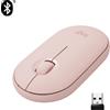 Logitech Pebble, mouse wireless con Bluetooth o ricevitore da 2,4 GHz, mouse per computer con clic silenzioso per laptop, notebook, iPad, PC e Mac. Rosa, Ambidestro, Ottico, RF senza fili + Bluetooth, 1000 DPI, Rosa 910-005717