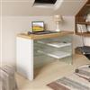 DEGHI Scrivania 120x50 cm in legno bianco e rovere con ripiani e struttura in vetro temperato - City