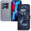 MRSTER Cover per Xiaomi Mi Note 10, Moda Bello Custodia a Libro in Pelle PU Flip Portafoglio Custodia Shockproof Resistente Case per Xiaomi Mi Note 10. EF PU- Wolf Dog