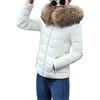 OMZIN Giacca Trapuntata Da Donna Calda Con Cerniera Giacche Con Cappuccio Giacca Corta Piumino Cappuccio Di Pelliccia Giacca Di Transizione Outwear Bianco L
