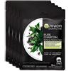 Garnier Maschera in Tessuto Purificante e Idratante Skin Active Pure Charcoal, Per Pelli da Normali a Miste, Effetto Detox Opacizzante, Con Carbone, Acido Ialuronico, LHA e Tè Nero, Confezione da 5