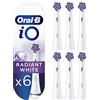 Oral-B Testine di Ricambio iO Radiant White, Bianche, 6 Ricambi - 6 Testine di Ricambio per Spazzolino Elettrico, Rotonde Originali, Setole Angolate e Setole Lucidanti, Pulizia Denti