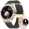 Fitoncloud Smartwatch Donna Chiamate BLE5.2, 1,3'' HD Schermo Orologio Smart Watch Rotondo con Notifiche Messaggi, 120+ Sportive, SpO2 Sonno Cardiofrequenzimetro, Orologio Smart IP68 per Android iOS, Oro Nero