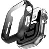 Fitudoos [2 Pezzi] Cover per Apple Watch Series 10 42mm,custodia rigida in PC con pellicola protettiva in vetro temperato, custodia protettiva tutto intorno,Anti-Caduta -1 Trasparente+ 1 Nero