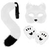 XEPST Animale Fox Costume Set con Therian Mask and Tail, Maschera e Coda da Volpe Therian Set di Accessori per Halloween Cosplay Costume Fancy Dress Carnevale, Bianco