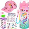 NlsqEU Borraccia per Bambini Unicorno, 600ml Unicorno Regalo Bambina 4 5 6 7 8 9 10 Anni, Borraccia Bambino Kit e Berretto Regali per Ragazze Bambini & Baseball
