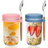 UHAPEER Tazza per Yogurt 2 Pezzi, Overnight Oats Contenitore 600ML, Tazza di Muesli To Go con Coperchio e Cucchiaio, Barattoli per yogurt, cereali, latte, frutta