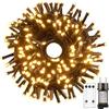 Tacobey Luci Albero di Natale Bianco Caldo, 20M 200 LED Catena Luminosa con Telecomando, 8 Modalità, Impermeabile, Timer, Luci Natalizie da Esterno ed Interno, Cavo Verde Scuro