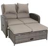 Greemotion Divano da Giardino Bahia in Rattan con Isola - Divano Letto da Esterno Marrone con Cuscini - Sofa da Giardino a 2 posti inclinabile con tavoli a Lato