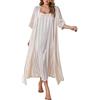 Generico Accapatoio Adulti Donna Abito da Notte in Raso a Righe Tinta Unita Femmes Abbigliamento da Notte da Notte Sexy da Donna Set da 2 Pezzi Pigiama Vestaglia Donna Invernale Lunga Bottoni (C, XL)