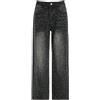 Generic Streetwear Jeans con Strass Donna Vita Alta Moda Pantaloni Larghi Dritti a Gamba Larga Pantaloni Cargo Harajuku Chic-Grigio-S