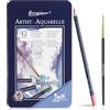 Surcotto Matite acquerellabili - 12 pastelli acquerellabili, pastelli idrosolubili per bambini e adulti, a base d'acqua, colori delicati, con scatola di latta e pennello fine, 12 pezzi, triangolari