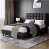 Yaheetech Letto Imbottito 140 x 200 cm con Testiera Quadrata Altezza Regolabile Doghe in Legno Grigio Scuro