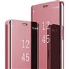 Fiyer SharSon Cover per Samsung Galaxy S21 FE 5G Clear View Flip Case Placcatura Specchio Effetto a Patta PC+PU Pelle Custodia 360 Antiurto Ultra Hybrid Fine 6,4 Pollici 2022 Oro rosa