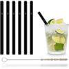 HÅLM HALM Cannucce in vetro nere corte - 6 pezzi dritte 15 cm - Set di cannucce riutilizzabili + spazzola di pulizia senza plastica - Cannucce per bicchieri da cocktail