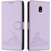 JZ Galaxy J3 2017 Cuoio artificiale Flip Cover Portafoglio Caso [Lazy Cat][Wrist & Neck Strap][Card Holder][Kickstand] per Samsung Galaxy J3 SM-J330 Case - Violet