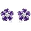 Crystalline Azuria Donna 18ct Placcato Oro Bianco Fiori Orecchini a Lobo con Violetto Cristalli di Zirconi