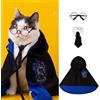 MANON ROSA Costume di Halloween per cani, costume da mago con mantello da strega, papillon e occhiali, abbigliamento per feste per animali domestici, per cani di taglia piccola, media e grande,
