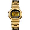 PASOY Orologio digitale multifunzione da uomo, cassa quadrata in acciaio inox, doppio fuso orario, sveglia, cronometro, conto alla rovescia, retroilluminato, orologio impermeabile, Oro per le donne,