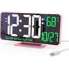 KOSUMOSU Sveglia rosa da 6,7 pollici con doppio allarme, attenuazione, 12/24 ore, data, giorno della settimana, temperatura, orologio digitale a LED, sveglia per decorazione da tavolo