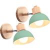 iDEGU 2 Pezzi Lampade da Parete Retrò Vintage Applique da Parete Interno in Metallo e Legno Moderne Faretto a Muro Orientabile E27 Luce da Camera da Letto Soggiorno (Verde)