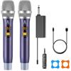 FOLTUSYMY Microfono Wireless, UHF metallo doppio portatile cordless sistema microfono dinamico con ricevitore ricaricabile (40H durata, 200ft gamma) per il canto, Karaoke, Chiesa, discorso, matrimonio