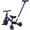 HUOLE Triciclo 3 in 1 Regolabile in Altezza, Triciclo per Bambini a Partire da 1 Anno -Triciclo con Asta di Spinta -Triciclo per Bambini -3 in 1 (Blu)
