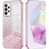 ILING Cover per Samsung Galaxy A52s 5G / Samsung Galaxy A52, Ultrasottile Elegante Colore Sfumato Brillantini Carta Design Ragazza Custodia, Morbido TPU Antiurto Silicone Elettrolitico Case (Rosa)