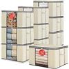 GoMaihe 10 pezzi Grande Capacità Scatole per Armadio 90L, con Manico rinforzato Scatole per vestiti, Contenitori per Armadio Salvaspazio Organizer, Scatole Trasloco contenitori sottoletto Beige.