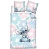 Aymax Parure da letto Stitch Flowers per una persona, copripiumino 140 x 200 cm + federa 65 x 65 cm, in policotone
