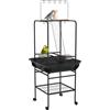 PawHut Parco giochi posatoi su ruote per uccelli pappagalli con 3 posatoi in legno, 1 scala, 2 mangiatoie in acciaio inox, vassoio raccogli scorrevole, 62,5 x 62,5 x 155 cm, grigio scuro