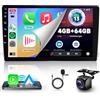 Hodozzy 4G+64G Android Autoradio 2 Din con Carplay Senza Fili e Android Auto, Stereo 9 Pollici Touch Screen Autoradio GPS Navigation, Wifi, Bluetooth, USB, SWC, Radio FM RDS，Telecamera di Retromarcia