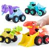 JOYIN 4 Pezzi Veicoli da Costruzione, Sabbia, Escavatori, Dinosauri, Auto con Funzione Pull-back, Macchinine per Camion per Bambini