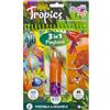 QwiToy 35156 Libro Gioco 3 in 1 Tropici, 3 attività, Libro da Colorare con Penna Magica Ricolorabile, Scenario Apribile con Adesivi, Scenario Pop-Up 3D con Adesivi Puffy