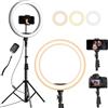 YOHOOLYO Ring Light Professional 12, Luce per Selfie, Staffa Triangolare 64, Luce ad Anello LED da 3 modalità di Illuminazione con 10 luminosità, per Trucco, Fotografia, Youtube e Video Selfie