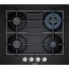 Bosch PNH6B6B90 Piano Cottura da Incasso a Gas 60 cm Serie 4 - Vetroceramica Nero - Griglie in Ghisa - 4 Fuochi - Bruciatore WOK a doppia corona - Termosicurezza