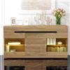 PD1 Credenza Moderna con LED per Soggiorno e Cucina, 3 Ante e 3 Cassetti in Truciolato, Capacità di Carico 50 kg, 140x35x80 cm, Quercia