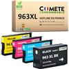 COMETE CONSOMMABLE COMETE - 963XL - 4 Cartucce d'Inchiostro Compatibili con HP 963 XL - per stampanti HP Officejet Pro 9010, 9014, 9015, 9016, 9018, 9019, 9020-1 Nero + 1 Ciano + 1 Magenta + 1 Giallo