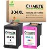 COMETE CONSOMMABLE COMETE - 304XL - 2 Cartucce d'Inchiostro Compatibili per HP 304 XL - per Cartuccia 304 Envy 5010 5020 5030 5032 Deskjet 2620 2622 2630 2632 2633 2634 3720 3730 3762 3764 (1 nero + 1 colori).
