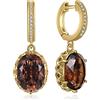 JewelryPalace Orecchini Donna Pendenti Lunghi Argento 925 Con Naturale Quarzo Fumoso, Piercing Cerchio Con Pendenti Pietra a Taglio Ovale, Marroni in Oro Set Gioielli Donna